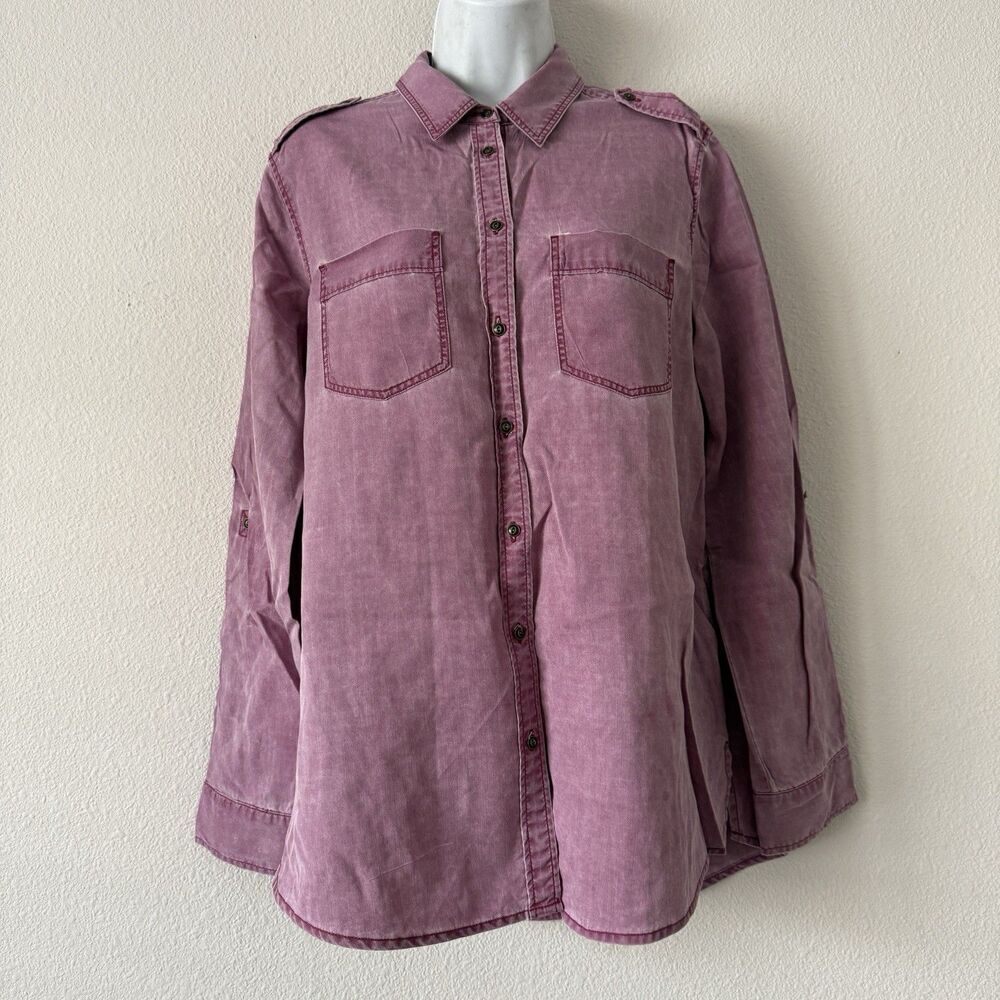 Express Boyfriend Shirt Size M Mauve Pink Button Long Sleeve Short Minimalist